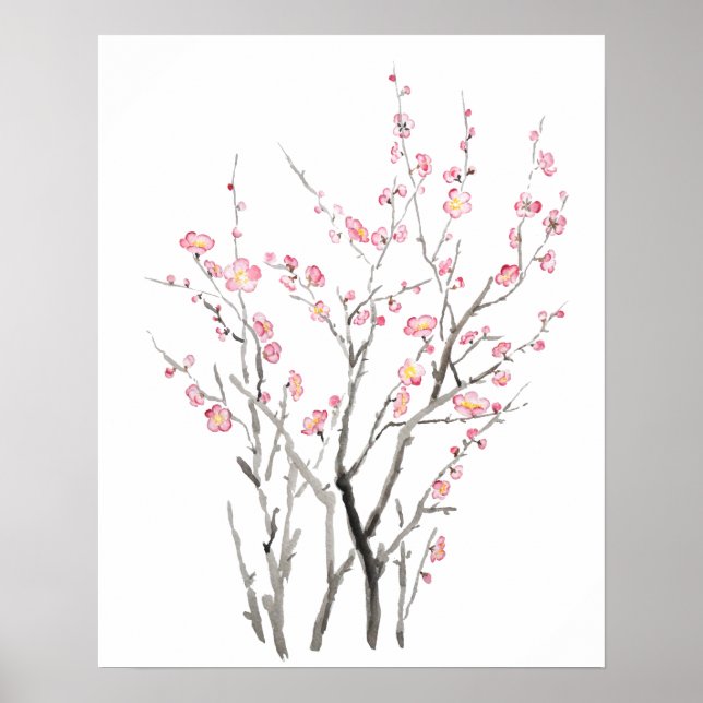 Poster aquarelle de fleurs de prune rouge 2021 (Devant)