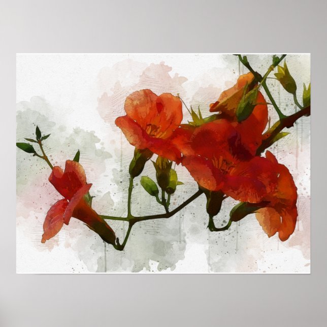 Poster Aquarelle de fleurs rouges (Devant)