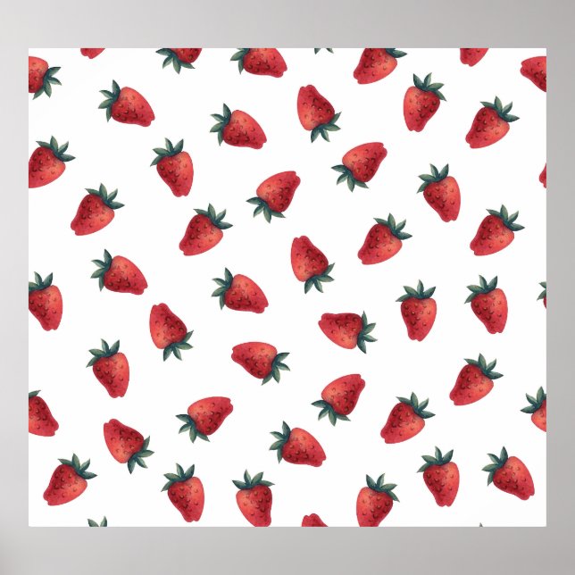 Poster Aquarelle de fraises : Jouer Motif sans couture (Devant)