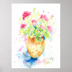 Poster Aquarelle de géranium en terre cuite