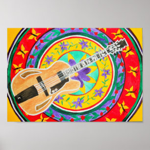 Poster Aquarelle de guitare et de mandala