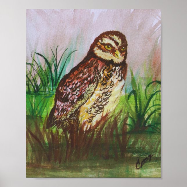 Poster Aquarelle de hibou enchanté (Devant)