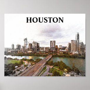 Poster Aquarelle de Houston Texas Vintage voyage City