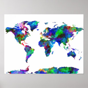 Poster aquarelle de la carte mondiale 6