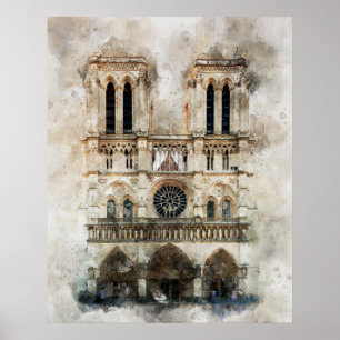Poster Aquarelle de la façade historique de la cathédrale
