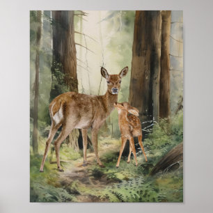 Poster Aquarelle de la forêt de Deer Redwood