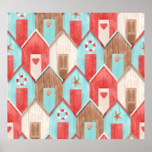 Poster Aquarelle de la maison de plage : motif rétro.
