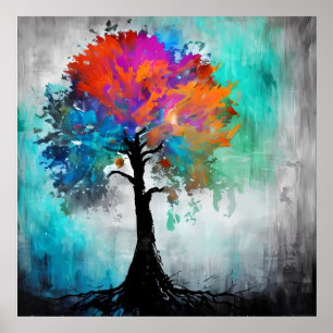 Poster Aquarelle de l'arbre Abstrait
