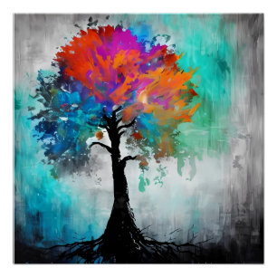 Poster Aquarelle de l'arbre Abstrait