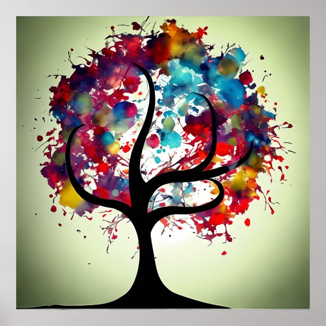 Poster Aquarelle de l'arbre Abstrait (Devant)