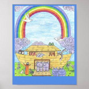 Poster Aquarelle de l'arche de Noé Eléphant animal arc-en