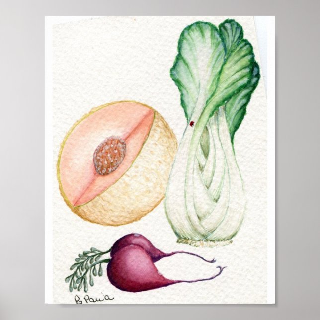 Poster aquarelle de légumes et de fruits (Devant)