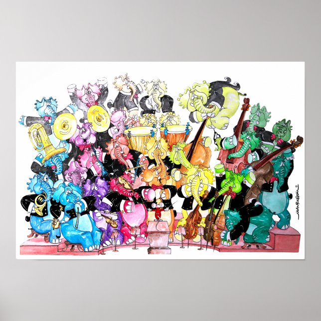 Poster Aquarelle de l'Orchestre des éléphants (Devant)