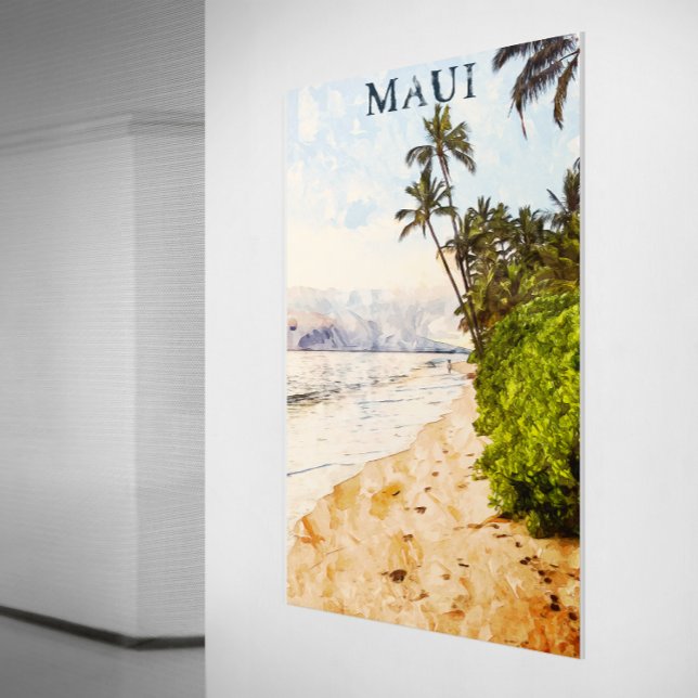 Poster Aquarelle de Maui Hawaii Voyage d'illustration (maui hawaii watercolor drawing)