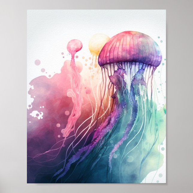 Poster Aquarelle de méduse minimaliste (Devant)