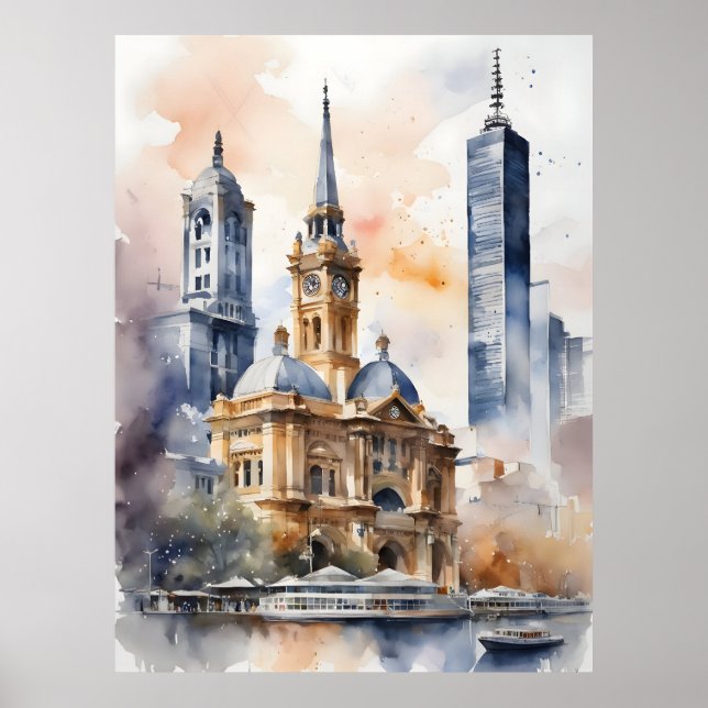 Poster Aquarelle de Melbourne (Devant)