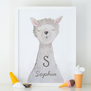 Poster Aquarelle de mignonne lama. Pépinière Alpaca monog