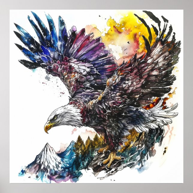 Poster Aquarelle de Mountain Majesty Eagle (Devant)