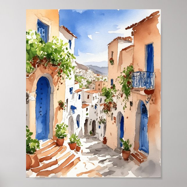 Poster Aquarelle de Mykonos Grèce (Devant)