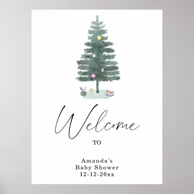 Poster Aquarelle de noël arbre moderne (Devant)