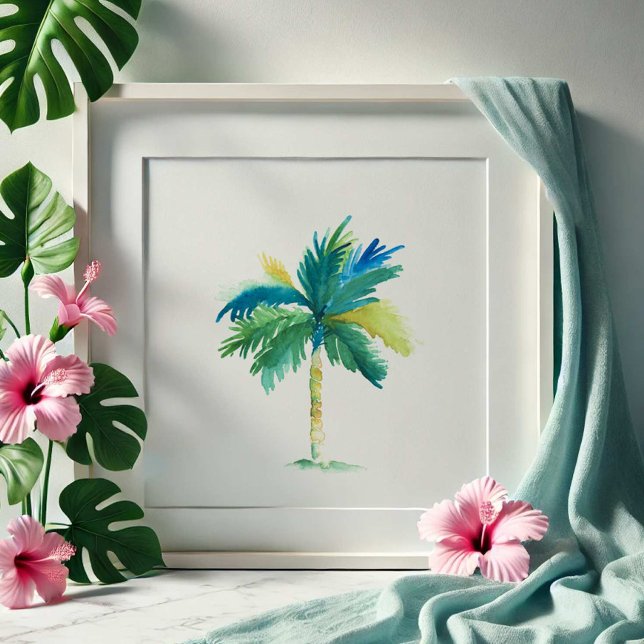 Poster Aquarelle de palmiers tropicaux (Watercolor paintings palm tree art by Victoria Grigaliunas of Do Tell A Belle)
