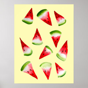 Poster Aquarelle de pastèque fruit mignon
