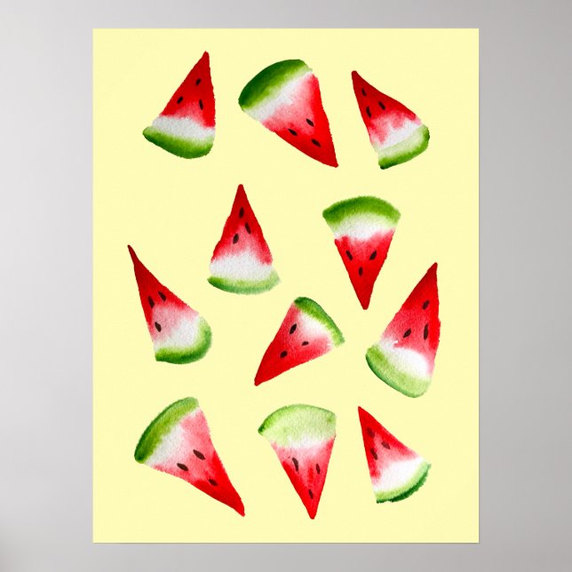 Poster Aquarelle de pastèque fruit mignon (Devant)