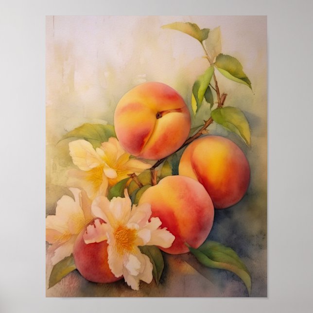 Poster Aquarelle de pêche baisée au soleil (Devant)