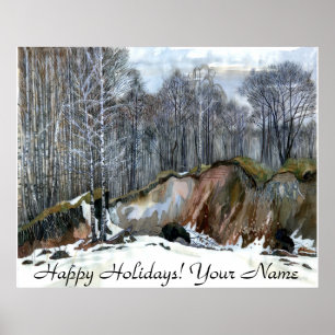 Poster Aquarelle de peinture de ravin neigeux