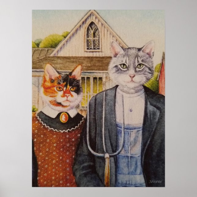 Poster Aquarelle de peinture gothique américaine 18x24 (Devant)