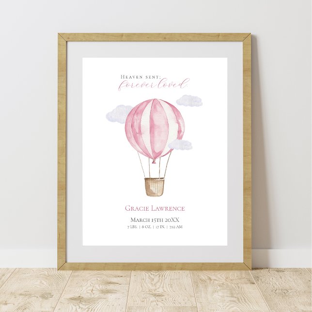 Poster Aquarelle de pépinière personnalisable Pink Air Ba (Créateur téléchargé)
