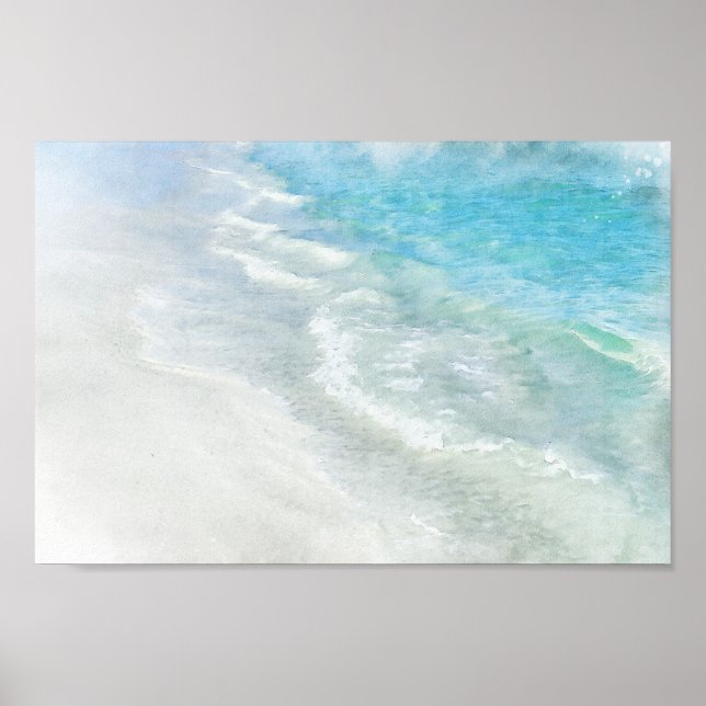 Poster Aquarelle de plage - Vagues Turquoises de la côte  (Devant)