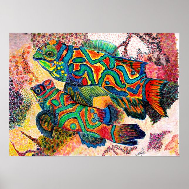 Poster Aquarelle de poisson mandarin (Devant)