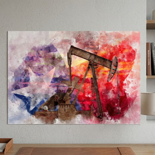 Poster Aquarelle de pompe à huile du Texas avec art du dr