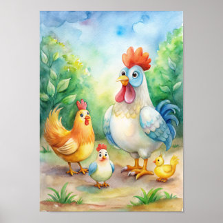 Poster Aquarelle de poulet fantaisiste