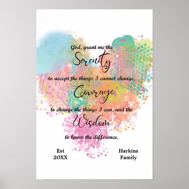 Poster Aquarelle de prière de sérénité (Devant)