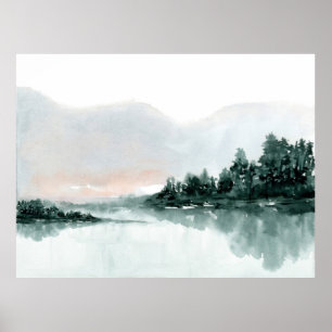 Poster Aquarelle de réflexion du lac Mountain