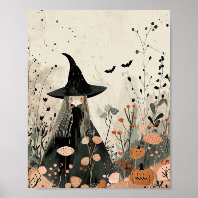 Poster Aquarelle de sorcière lunaire Halloween (Devant)