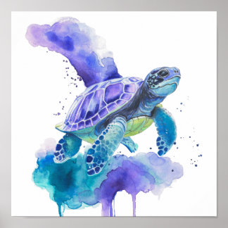 Poster Aquarelle de tortue colorée Art - Spirit Animal Po