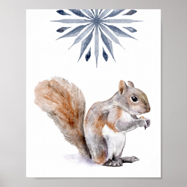 Poster Aquarelle d'écureuil d'hiver Imprimer (Devant)