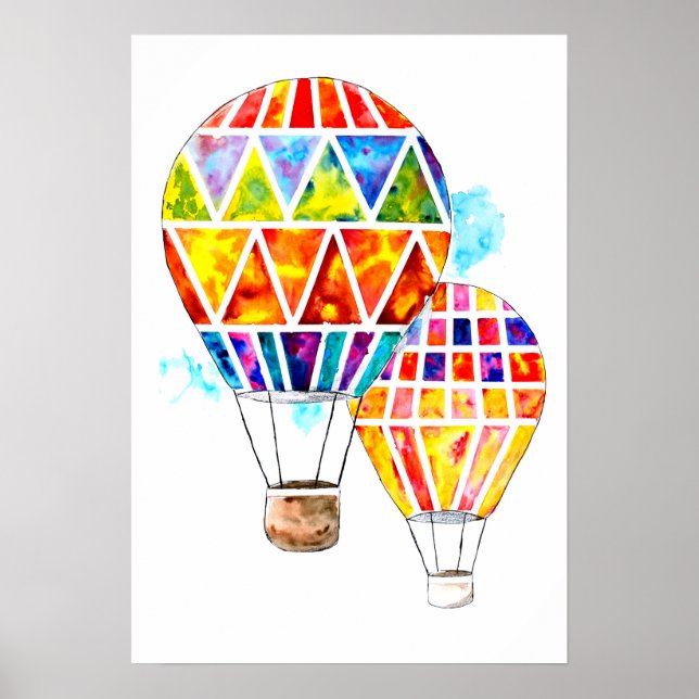 Poster Aquarelle des ballons à air chaud (Devant)