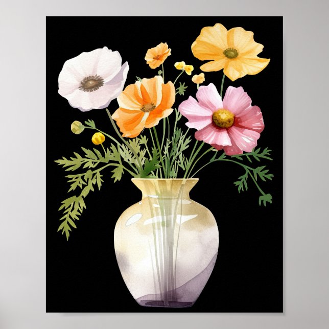 Poster Aquarelle des fleurs de vase imprimable (Devant)