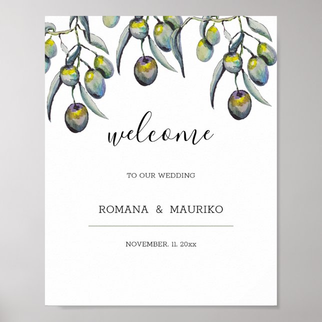 Poster Aquarelle des olives magiques peinte à la main (Devant)
