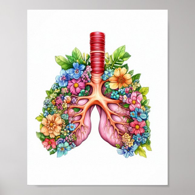 Poster Aquarelle des poumons humains floraux (Devant)