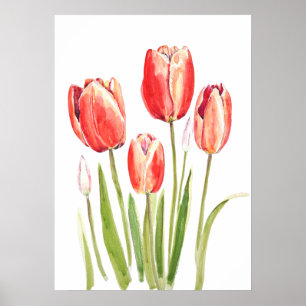 Poster aquarelle des tulipes orange