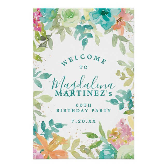 Poster Aquarelle d'été Floral 60e fête d'anniversaire (Devant)