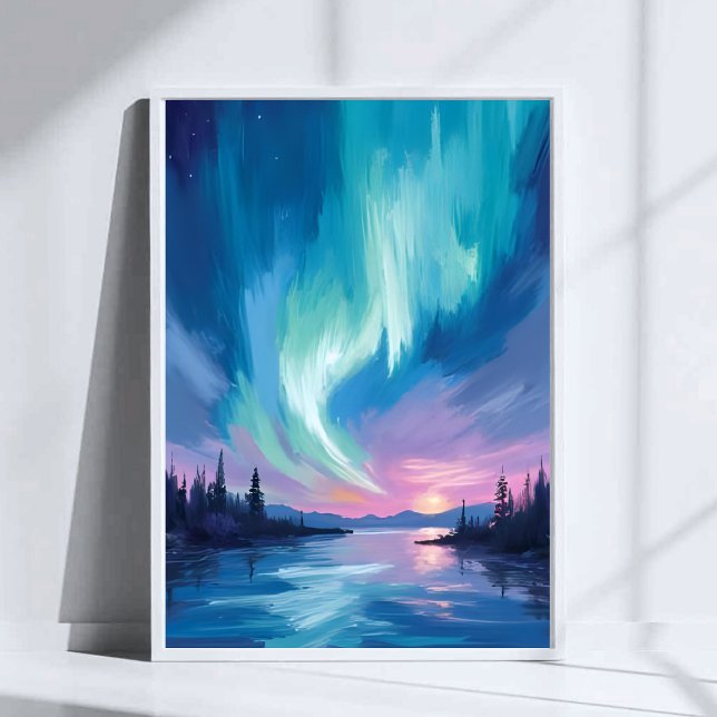 Poster Aquarelle d'hiver des aurores boréales (Créateur téléchargé)