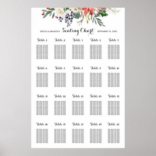 Poster Aquarelle d'hiver Mariage floral assis par table (Devant)
