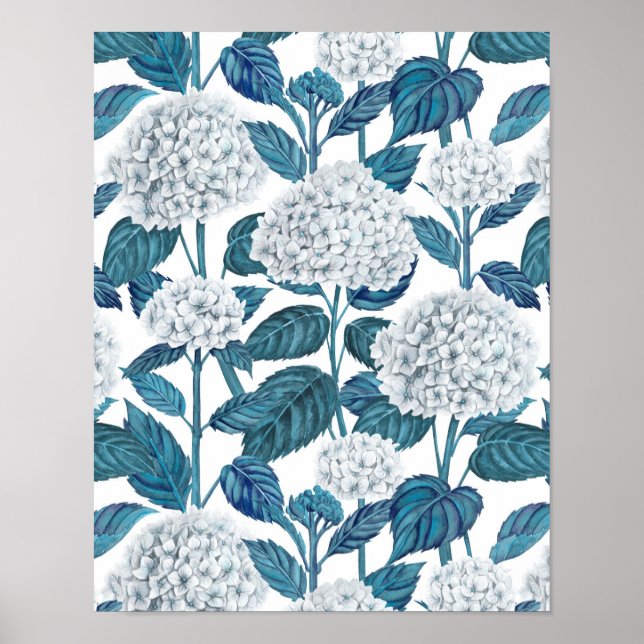 Poster Aquarelle d'hydrangée blanche (Devant)