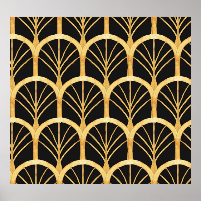 Poster Aquarelle d'impression or dessinée à la main (Devant)